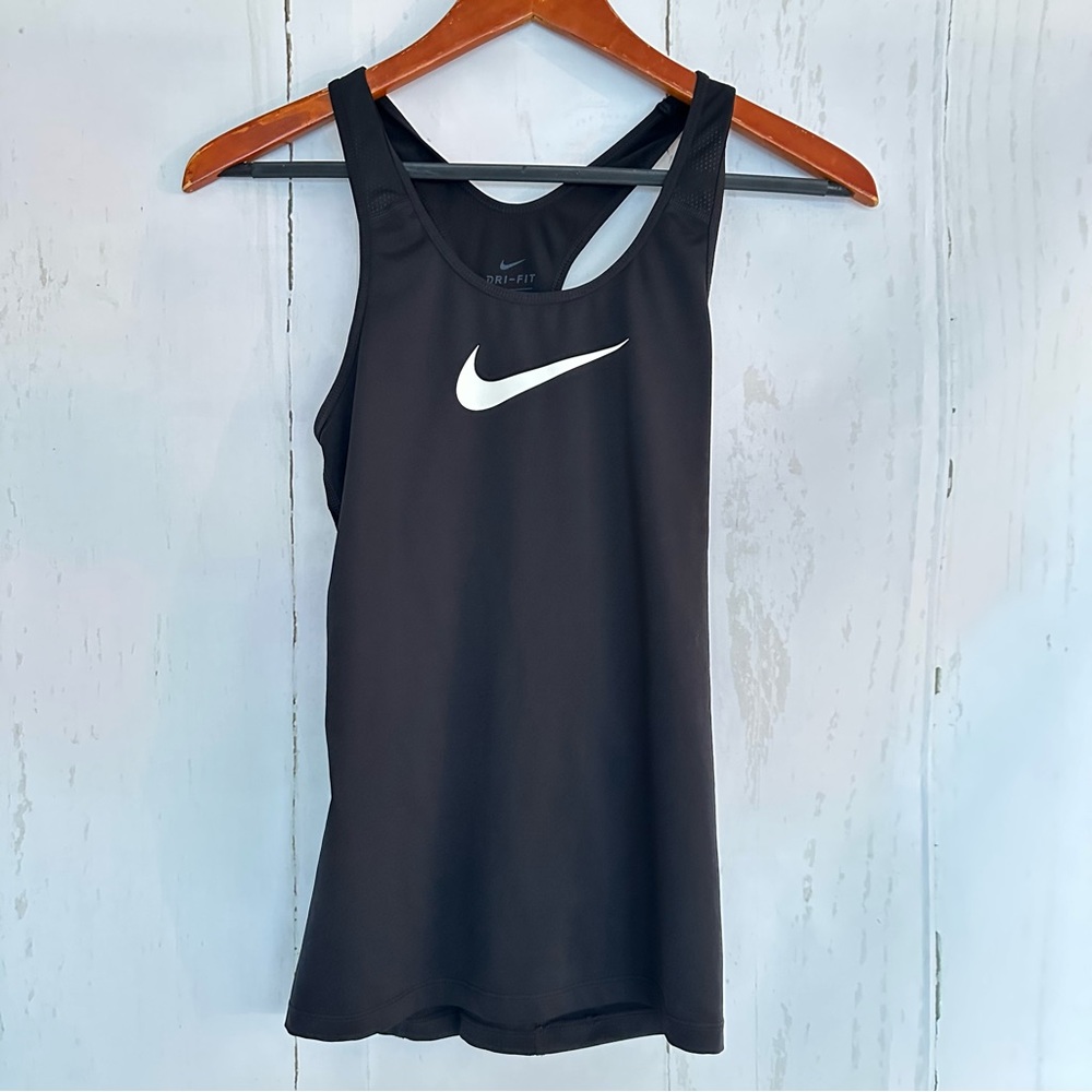 NIKE Womens Dri Fit Black Nike Logo Racerback Tank Top Small S